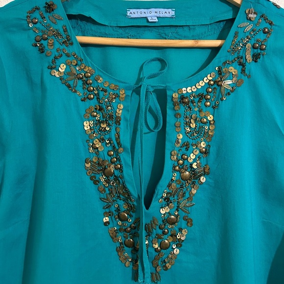 ANTONIO MELANI Teal Embellished Blouse - Picture 2 of 9
